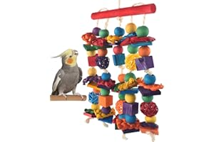 DBNESS Bird Toys, Parakeet Chewing Toy, Multicolored Natural Wooden Blocks Birds Parrot Tearing Toys with Rattan Wicker Balls