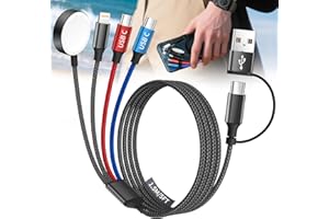 MPATIBY Dual Type-C Port 4 in 2 USB C Cable for Apple iWatch Charger/iPhone 17, Travel Charger Multi Charging Cable Cord for iWatch Ultra/SE/10-1, iPhone16-8, iPad, Android, Car, Cruise Essentials - 1Pc 5FT