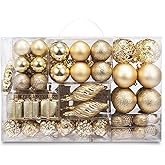 Luxtea 72ct Christmas Balls Tree Ornament Set Shatterproof Assorted Hanging Decorations in a Hand-held Gift Package for Xmas Tree Decor(Gold)