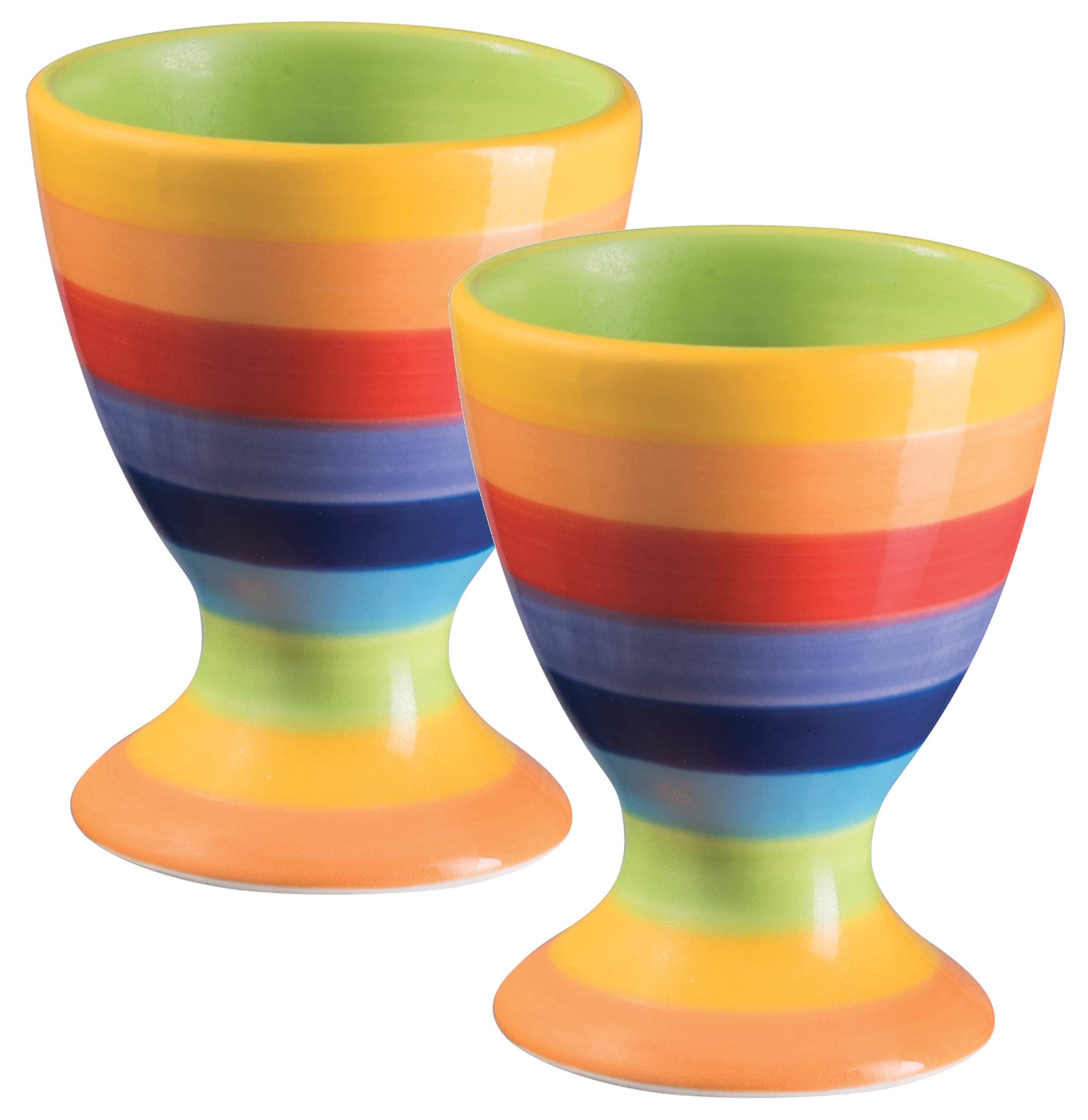 Purity Style Hand Painted Rainbow Stripe Pair of Egg Cups