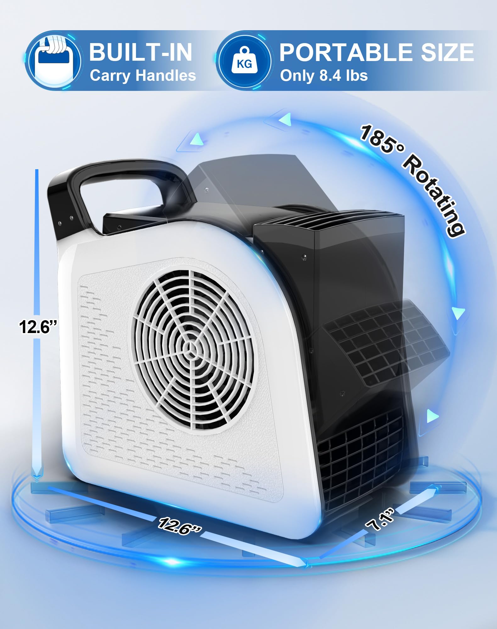 Air Mover Blower Fan - Utility Fan 3 Speeds, 2 AC Outlets, Reset and Circuit Breaker, Carpet Dryer for Garage, Gym, Shop, Kitchen - Ventilating, Cooling and Drying, 12