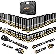 boen 3/8'' Drive Impact Socket Set, 50PCS Standard SAE (5/16 to 3/4 inch) and Metric (8mm-22mm), Deep & Shallow Size, 6-Point