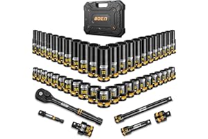 boen 3/8'' Drive Impact Socket Set, 50PCS Standard SAE (5/16 to 3/4 inch) and Metric (8mm-22mm), Deep & Shallow Size, 6-Point