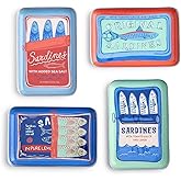 Two's Company Sardines Metal Trinket/Desk Trays, Set of 4 Designs, 6-inch Length