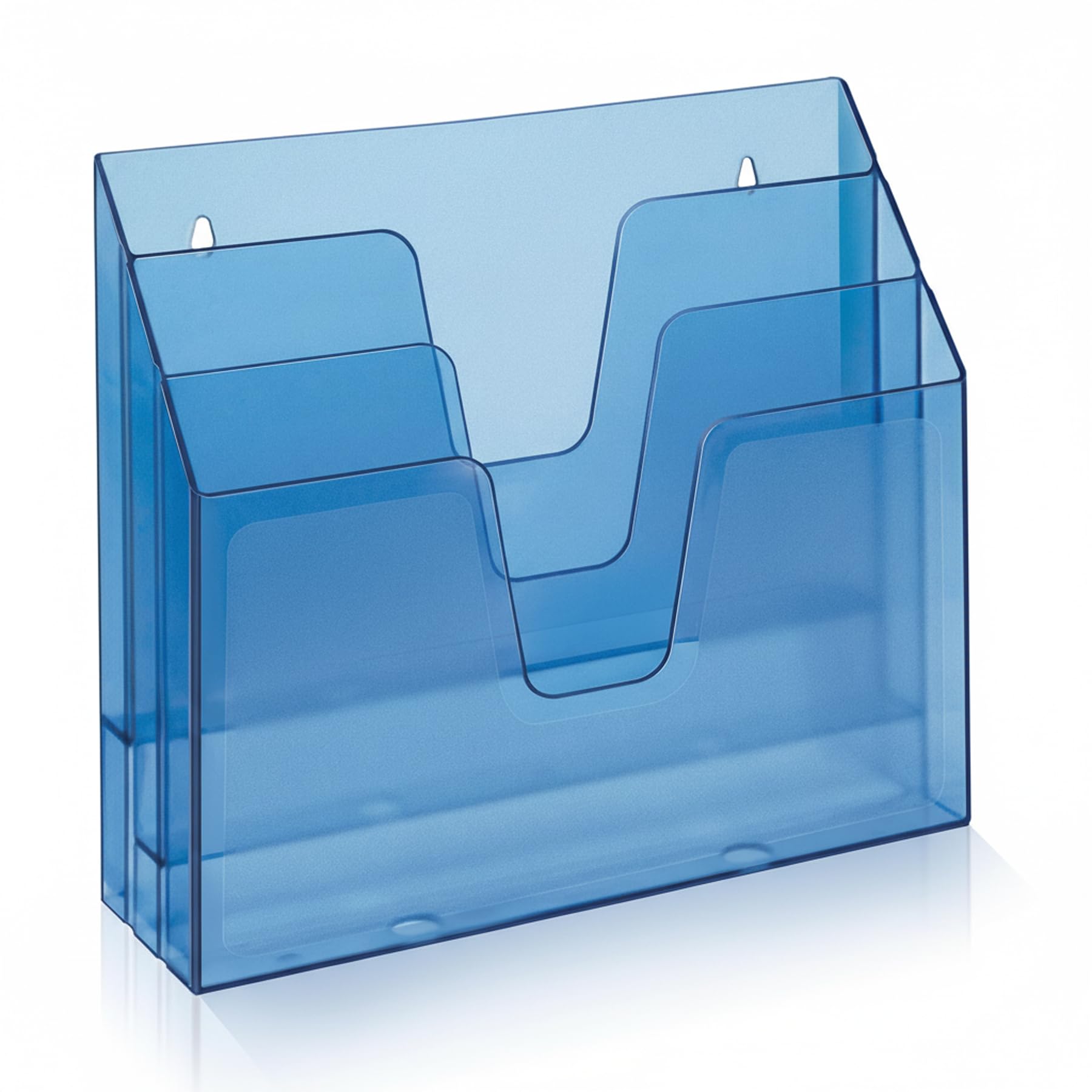 Acrimet Horizontal Triple File Folder Holder Organizer, Open Top Desktop Document Sorter for Letter Size Papers & Folders, Plastic (Clear Blue)