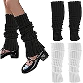 Abeillo Leg Warmers, 2Pairs Kawaii Knit Stretchy Leg Warmer for Women Leg Sculpting, Fall/Winter Womens Leg Sleeves Y2k Fashion Kawaii Accessorie (Black&White)