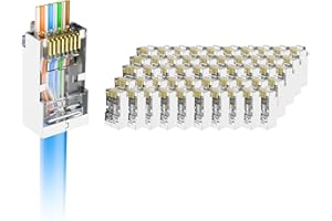VCE Shielded RJ45 Pass Through Connectors Cat6 50-Pack, Ethernet Crimp Modular Plug for Cat6/Cat5/Cat5e STP & UTP Network Cab