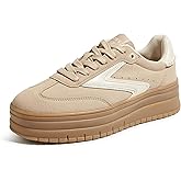 LUCKY STEP Women's Platform Sneakers Gum Sole Suede Casual Classic Retro Rubber Thick Sole Trendy Fashion Tennis Walking Shoes