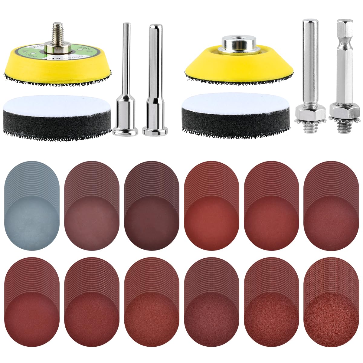 BATINO 240Pcs 2inch Sanding Discs Hook and Loop Assorted Grit Sandpaper with 2Pcs 1/8"&1/4" Shank Backer Plate, Sanding Pads Includes 80-3000 Grit for Angle Grinder Rotary Tools