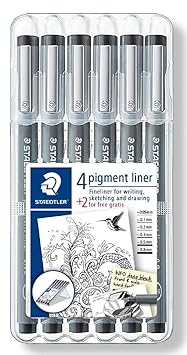 STAEDTLER 308 SB6P Fineliner pigment liner Set mit 6 Linienbreiten, hohe Qualität, Pigmenttinte, dokumentenecht, lichtbeständ