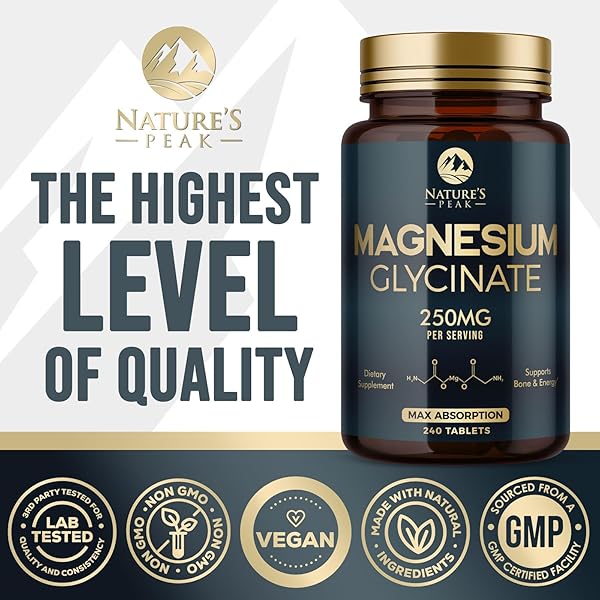 MAGNESIUM GLYCINATE CHELATED FOR MAX ABSORPTION – SUPPORTS BONE, MUSCLE, NERVES & HEART HEALTH, NATURE’S SLEEP AND STRESS SUPPORT, BEST MAGNESIUM SUPPLEMENT PILLS FOR WHOLE BODY SUPPORT – 240 TABLETS