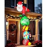 8FT Hanging Christmas Inflatable Outdoor Decoration Climbing Santa Pulling Gift Box Bag Funny Christmas Blow Up Yard Decorations with Built-in LEDs for Roof Balcony Window Tree Xmas Decor