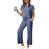 SHEWIN Women Casual Two Piece Sets Ribbed Knit Outfits Airport Pant Clothes 2026