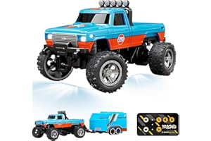 EZBNG Mini RC Monster Truck, Mini RC Monster Truck USBC Rechargeable Underflow with Trailer, 1:64 Scale Monster Truck Remote Control Car with Lights, 2.4Ghz Remote Control (Orange Blue)