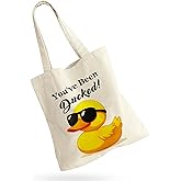 YOU'VE BEEN DUCKED Canvas Tote Bag,Purse For Duck Lovers,Yellow Duck Grocery Sack,Duck Ducking Bags,Shopping Bag for Women