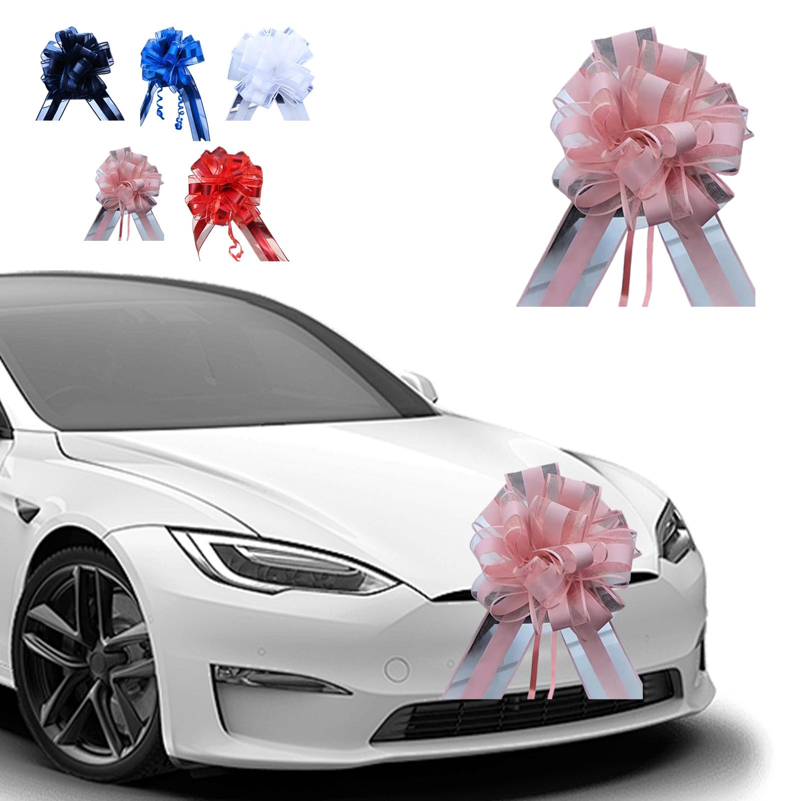 JYJLLM 5-Pack Large Pink Fabric Bows (70 Inch / 180 cm), Giant Decorative Bows for Wedding Car Decor, Prom Vehicle, Gift Wrapping and Event Staging, Adult Celebration Decoration (Pink)