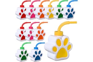 Sratte 12 Pcs 10 oz Dog Paw Cups for Kids with Straw and Lid Dog Birthday Party Decorations, Plastic Blue Paw Print Puppy Drinking Cup Bulk for Puppy Theme Party Favors