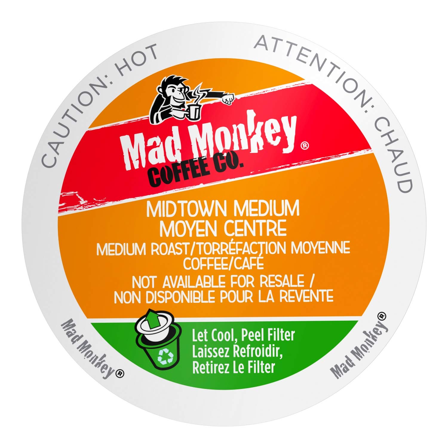 Mad Monkey Single Serve Coffee Capsules, Midtown Medium, 100% Arabica Medium Roast, Compatible with Keurig K-Cup Brewers, 80 Count