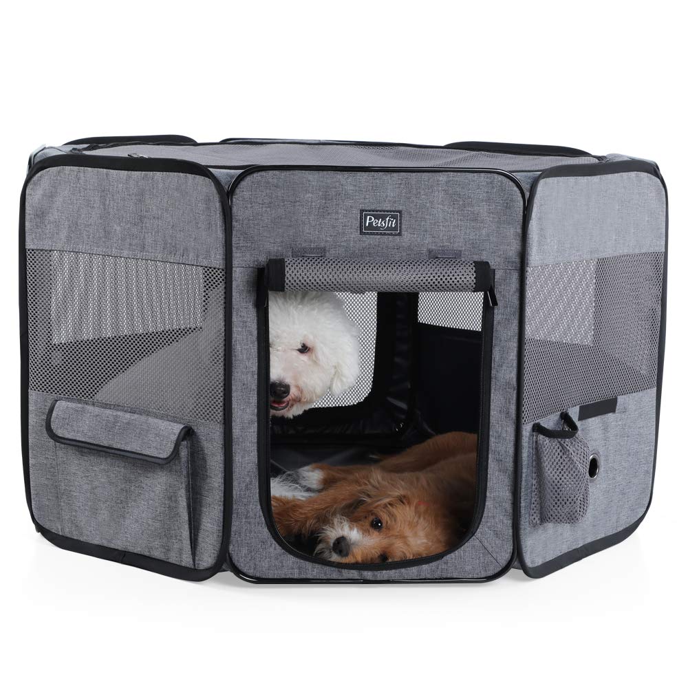 Petsfit Pop Up Dog Playpen,Removable Zipper Top and Bottom, Foldable Exercise Pen, Outdoor Play Yard Use