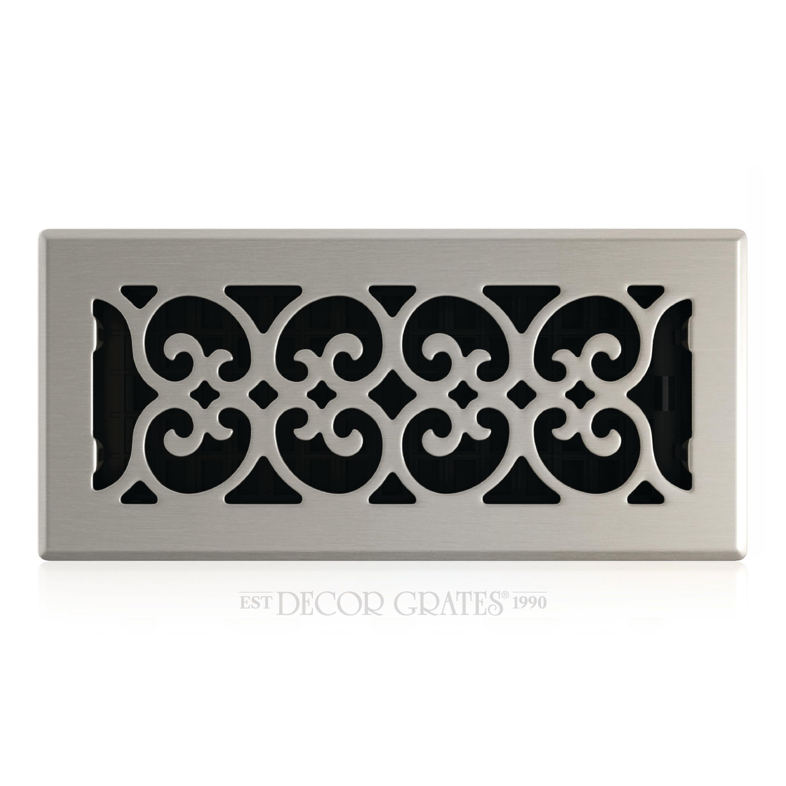 Decor Grates SPH410-NKL Scroll Floor Register, Brushed Nickel Finish, 4 x 10-Inch