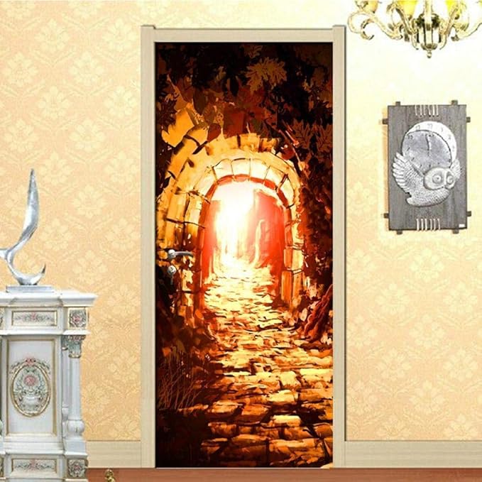 Cjzyy 3D Self Adhesive Door Murals Peel And Stick Decor Stickers Cave