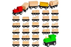 Halloscume 30 Pcs Unfinished DIY Wooden Trains 5 Styles Unpainted Train Cars Toys for Railway Paint Project Wood Trains for Birthday Party Themed Party Decorations Fall Crafts Supplies