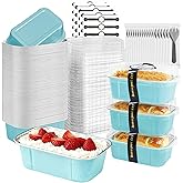 OBXMLFY mini loaf pans with lids and spoons 50 Pack,5.5 oz Rectangle mini individual cake tins Disposable Small Aluminum Foil Baking pans(50, Wathet)