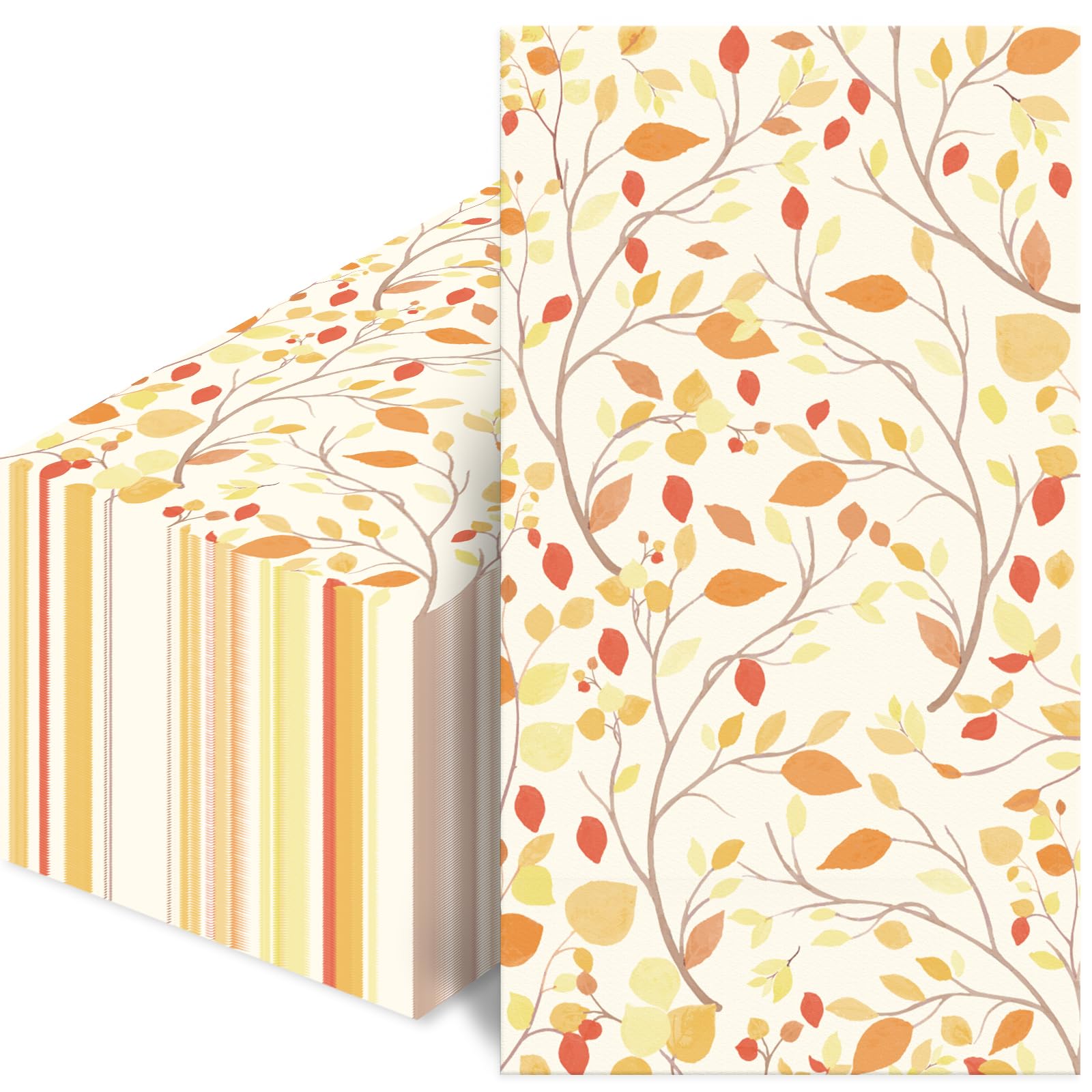 Photo 1 of 100Pcs Thanksgiving Disposable Napkins, Fall Leaf Design Bathroom Guest Towels, Premium Orange Paper Hand Towels for Autumn Home Party Supplies