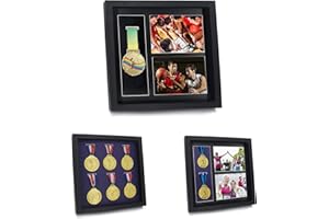 Iheipye Large Medals Display Shadow Box - 6 Medal Display case - Perfect Medal Display for War Military, Runners, Marathon, Race Winner, Football, Gymnastics & All Sports (Black, 12x12)