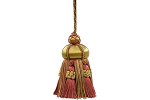 DÉCOPRO Elegant Hand-Crafted 4" (10cm) Key Tassel 3 1/2" (8.5cm) Loop Accented with Crown Tassels (KTAX4) Golden Beige Red Multicolor #LX07 (Rust Red Gold Beige Red Orange) Individually Sold