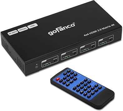Amazon Gofanco 4x4 Hdmi 2 0 マトリックススイッチャー Irリモート ウェブguiコントロール付き 4k 60hz Yuv 4 4 4 Hdr Hdmi 2 0 Hdcp 2 2 1 4 Spdif オーディオ出力エクストラクター 18gbps Edid Rs 232 4 In 4 出力 ビデオ Gofanco