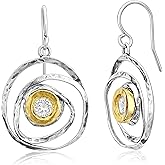 Jean Rachel Jewelry - Artistic Mixed Metal Two Tone Earrings for Women – CZ Dangle Earrings – 925 Sterling Silver & 14K Gold Over Silver – Hypoallergenic Statement Design