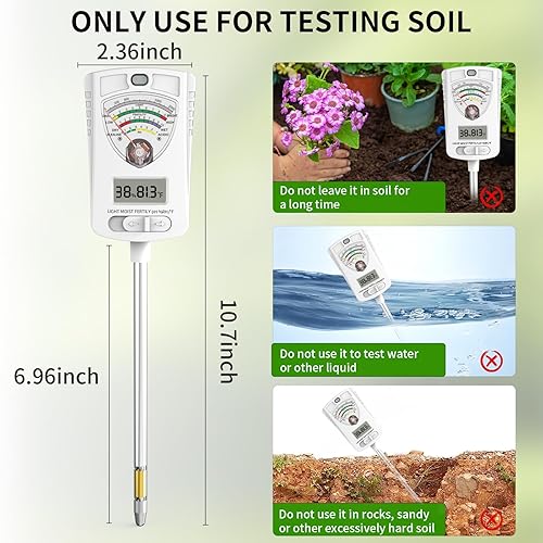 Soil Moisture Meter Plant 4-In-1, Soil Ph Tester Temperature/Light/Ph/ Moisture With Stainless Steel Probe Digital Soil Testing Kit Plant Watering Indicator For Gardening Lawn Farming Outdoor Indoor
