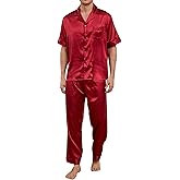 GAESHOW Mens Silk Pajama Set, Short Sleeve Silk Satin Pajamas for Men Soft Mens Loungewear Sets 2 Piece Button Down Pjs Set