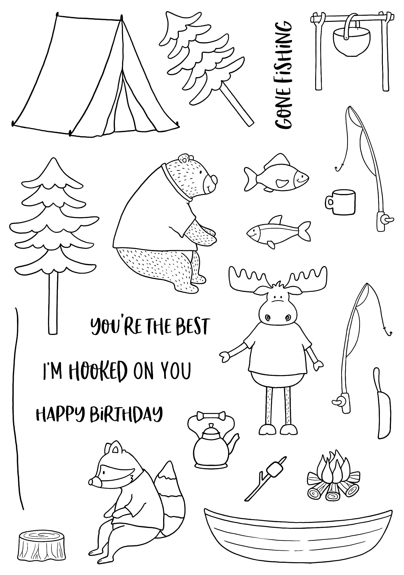 Creative Expressions Jane's Doodles Gone Fishing 6 in x 8 in Clear Stamp Set, 6 x 8 in