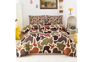 CKOU CCOO Duck Camo Bedding Set Twin Size for Boys,Green Camouflage Comforter Set,Duck Hunting Bed Sets,Camo Bedroom Decor for Teens Kids