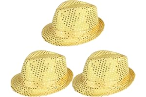 YeeHeen 3 Pieces Sequin Fedora Hat Unisex Western Dance Jazz Hat Shining Disco Cap