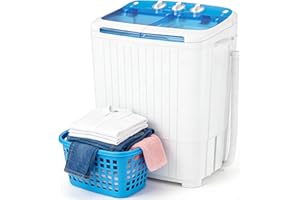 SUNCROWN Portable Washing Machine 16lbs, Compact Twin Tub Semi Automatic Washer, Energy-Saving Mini Laundry Combo with Extended Drain Hose & Pump for Apartments, Dorms, RV, (White & Blue)