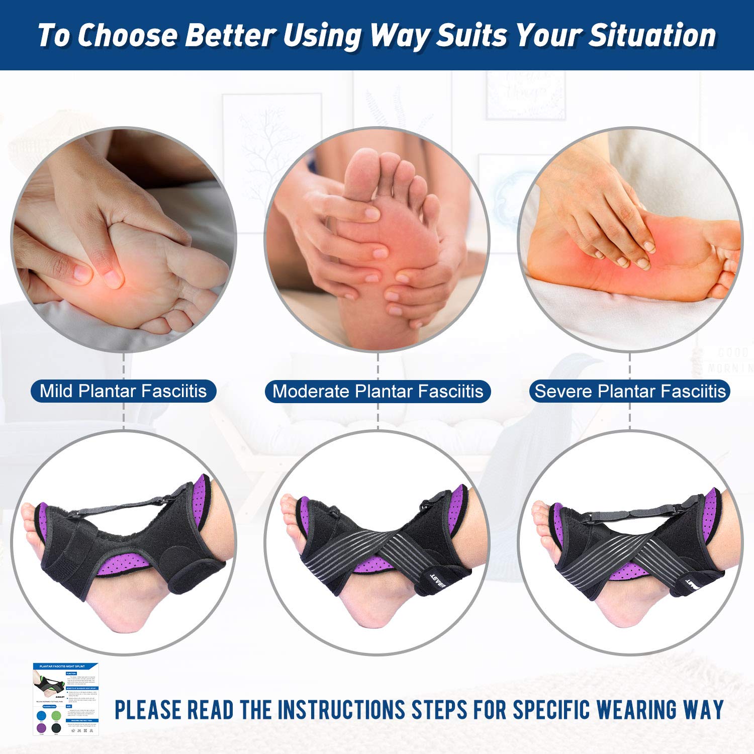 2020 New Upgraded Purple Night Splint for Plantar Fascitis, AiBast Adjustable Ankle Brace Foot Drop Orthotic Brace for Plantar Fasciitis, Arch Foot Pain, Achilles Tendonitis Support for Women, Men: Industrial & Scientific
