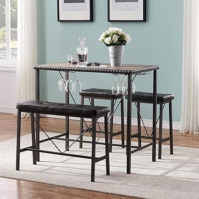 O&K FURNITURE 4-Piece Industrial Dining Table Set with Bench