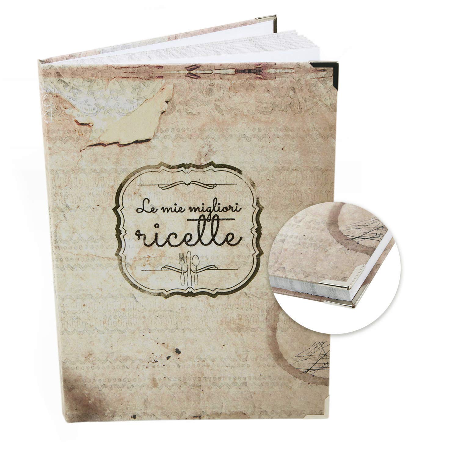 Logbuch-Verlag Recipe Books for Writing Yourself with or without Metal Corners mit Metallecken Beige vintage style