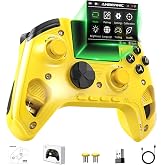 Cintwor RG G01 Interactive Screen Wireless Gaming Controller for Steam/PC/Switch/Linux/Android/iOS, 2.4G Wireless Bluetooth Controller with Screen, Heart Rate Monitor, Hall Effect Triggers (Yellow)