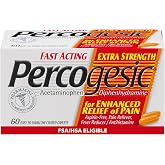 Percogesic Extra Strength Pain Relief, Dual Action Caplets, 60 Count | Acetaminophen &amp; Diphenhydramine Pain Relief, Fast Acting Aspirin-Free, Fever Reducer &amp; Antihistamine, Enhanced Relief of Pain