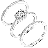 MDFUN White Gold Halo Engagement Ring for Women Promise Ring Wedding Bands Set Plated Rectangle Cubic Zirconia Eternity Band Size 5-10