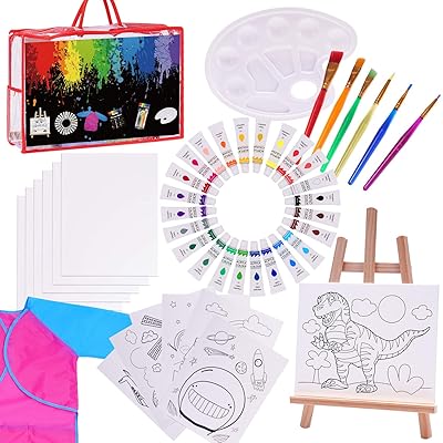 Buy Paint Set For Kids 47 Piece Kids Art Set Paint Easel Includes 24 Acrylic Paints Table Top Easel Art Smock 6 Paint Brushes 12 Pcs 8x10 Canvas Paint Palette Art Set For Kids Travel Bag Included Online In