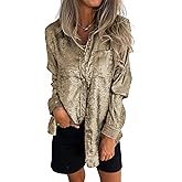 Gihuo Womens' Metallic Button Down Shirts Long Sleeve Sparkly Blouse Shiny Glitter Party Tops Disco Outfits