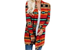 EKVAHL Aztec Cardigan for Women Open Front Long Sleeve Lightweight Vintage Ethnic Print Loose Casual Fall Cardigan Coats