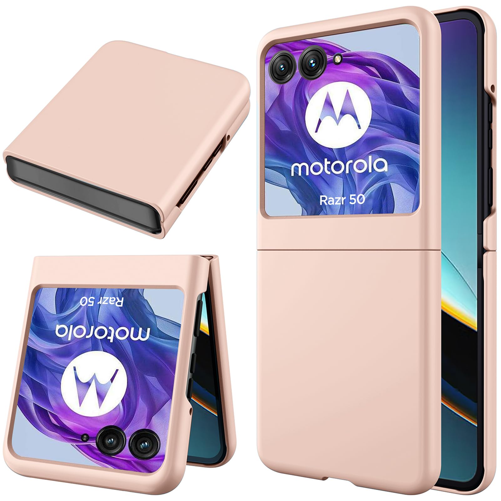 Miimall Compatible with Motorola Razr 50 Screen Protector case, [Built-in Tempered Glass Film] Hard PC Ultra Thin Shockproof Frosted Skin-Friendly Bumper Protective Cover for Moto Razr 50, Gold