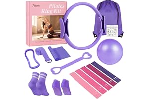 Pink Pilates kit with ring, ball, and resistance bands