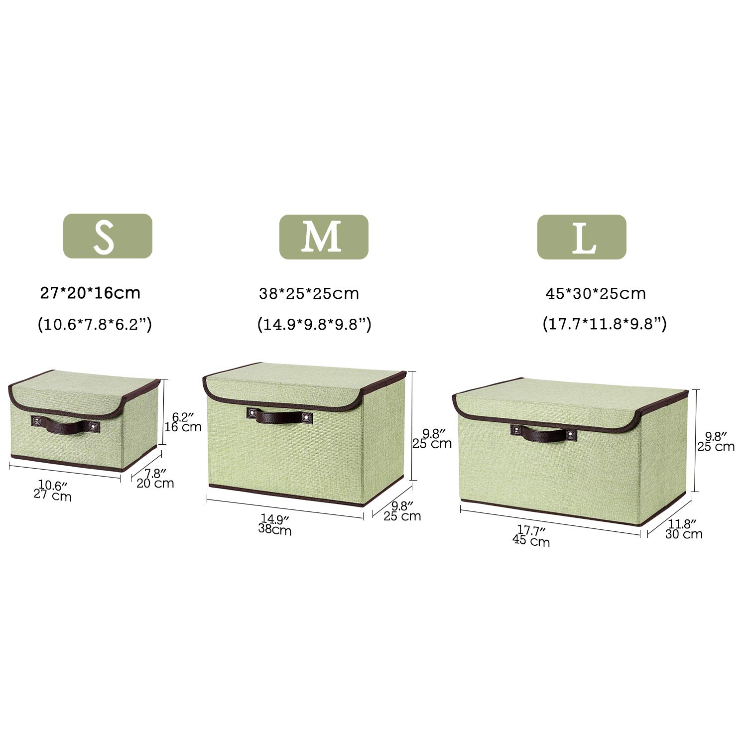 senbowe Storage Bins, Set [3-Size] Foldable Storage Cubes Box Lids Handles, Collapsible Storage Basket Containers Organizer Linen Fabric Home, Office, Nursery, Closet, Bedroom